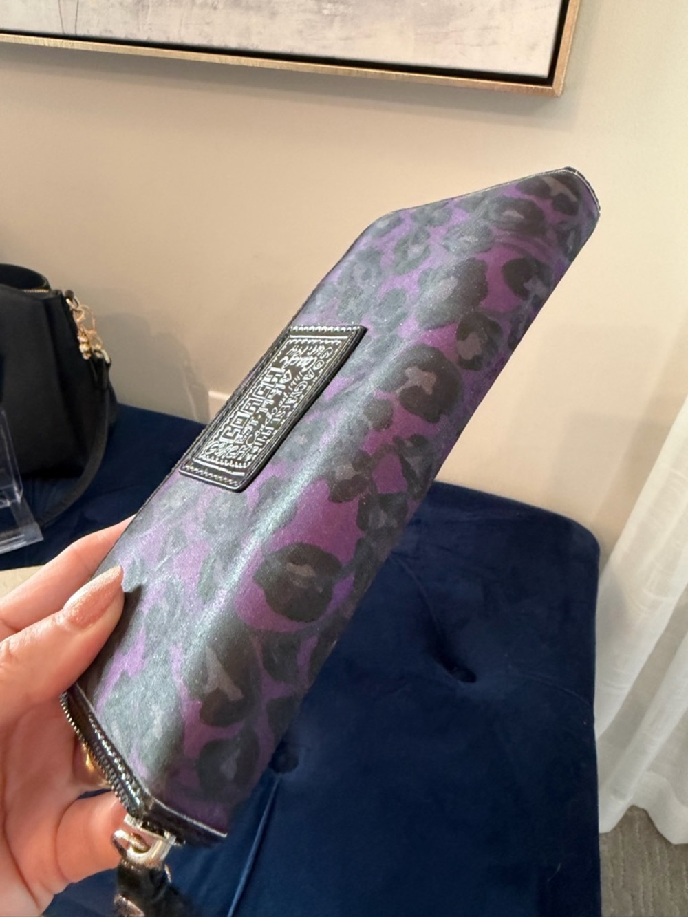 Coach Purple and Black Leopard Print Zip Wallet - Picture 4 of 12